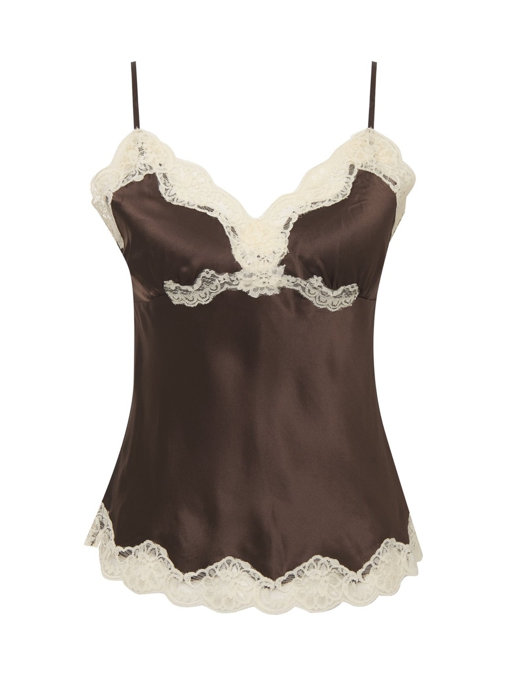 Lace-Trim Satin Camisole in Chocolate and Cream